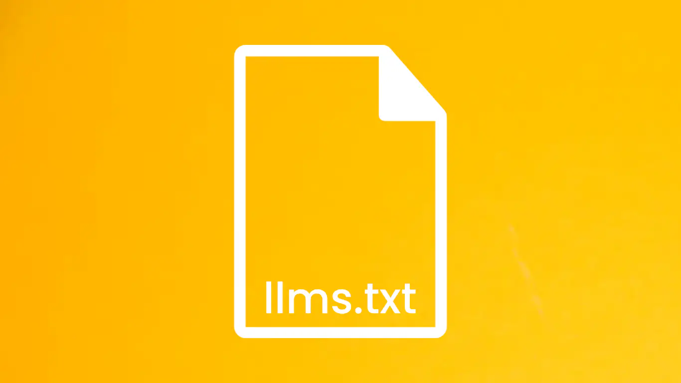 A white outline of a document icon with "llms.txt" text inside it, displayed on a bright yellow/orange background.